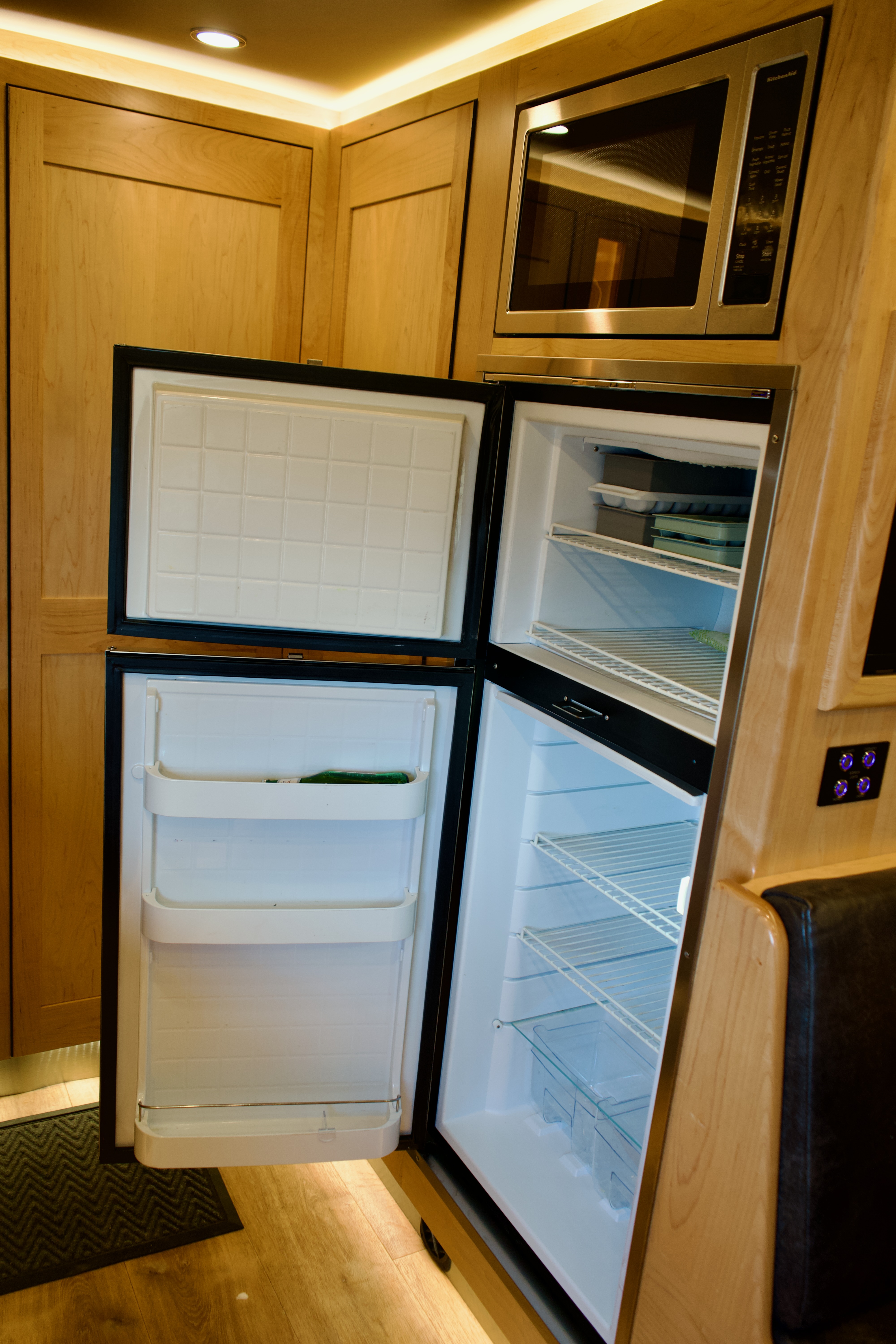 Stainless fridge, freezer, and microwave
