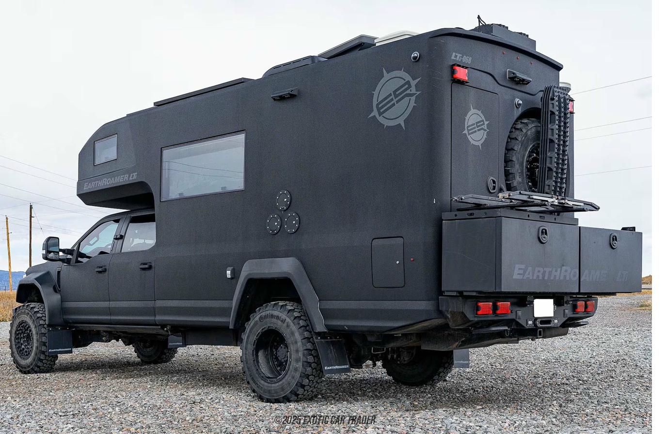 Rear quarter view with mountains